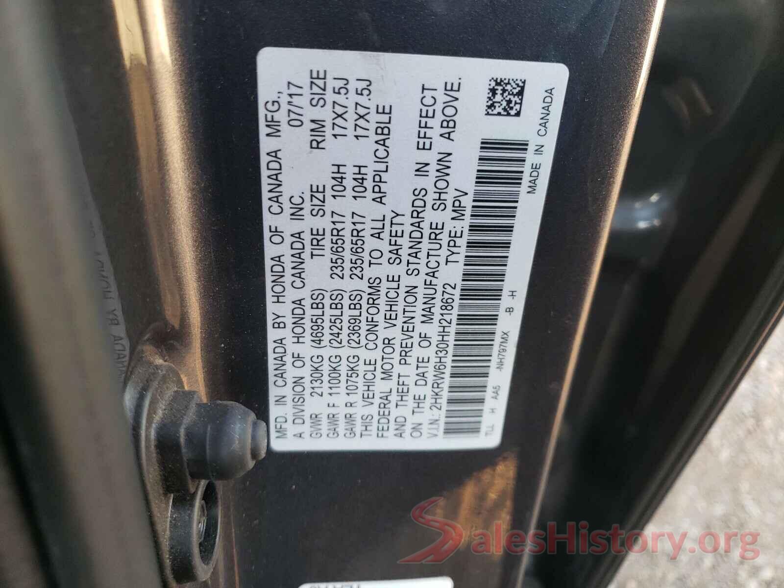 2HKRW6H30HH218672 2017 HONDA CRV