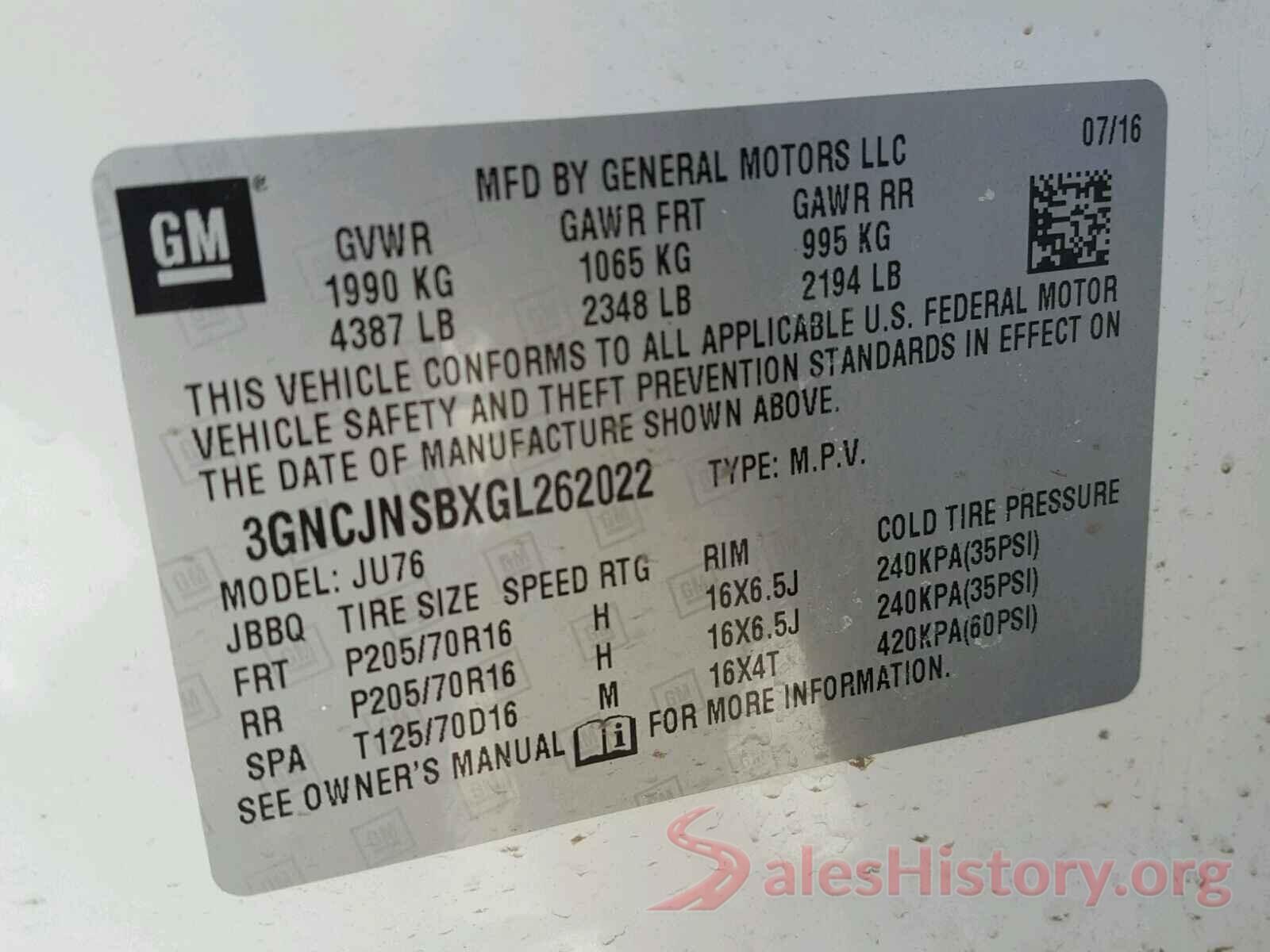 1C4PJMDN3MD123900 2016 CHEVROLET TRAX