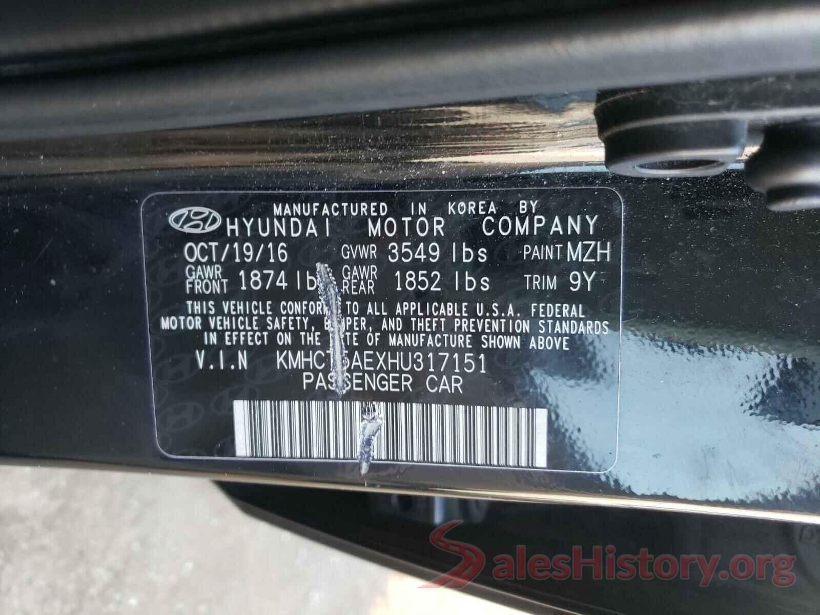 KMHCT5AEXHU317151 2017 HYUNDAI ACCENT