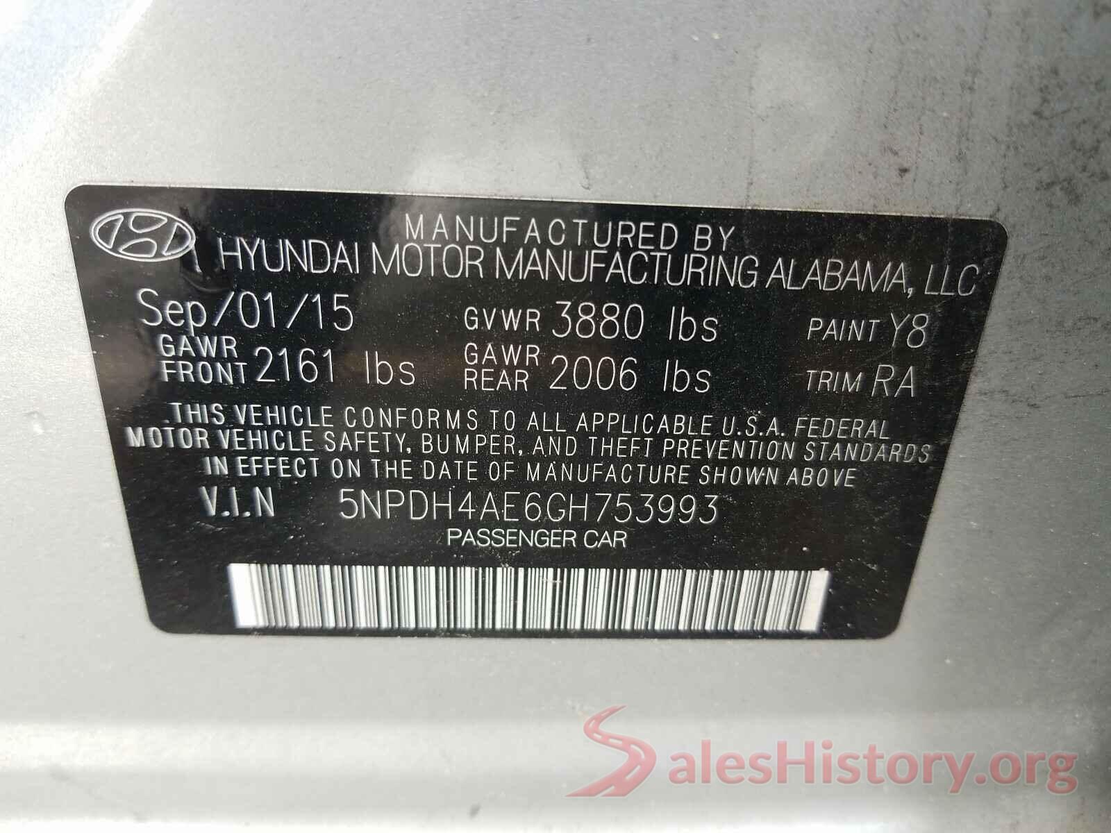 5NPDH4AE6GH753993 2016 HYUNDAI ELANTRA