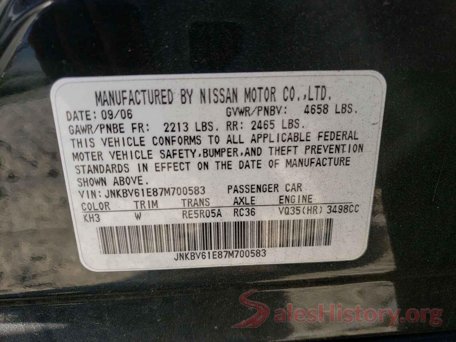 4T1G11AK4LU357613 2007 INFINITI G35