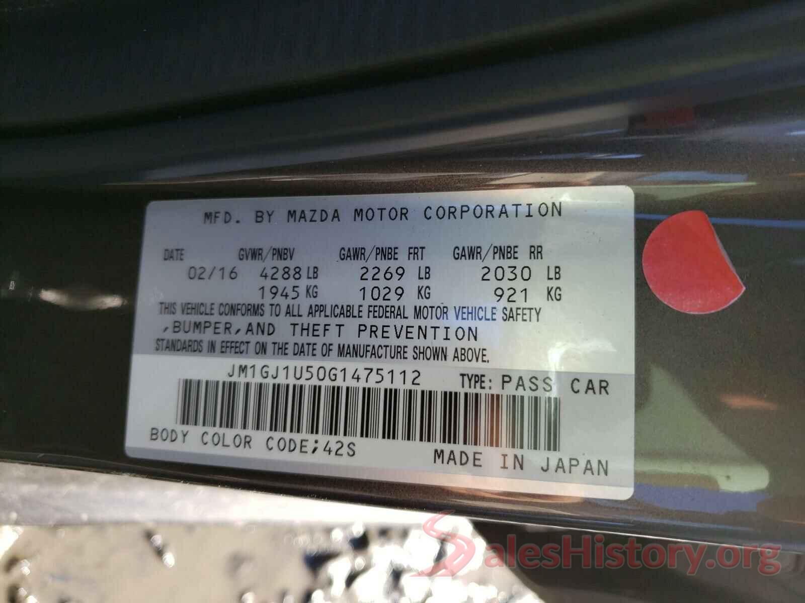 JM1GJ1U50G1475112 2016 MAZDA 6