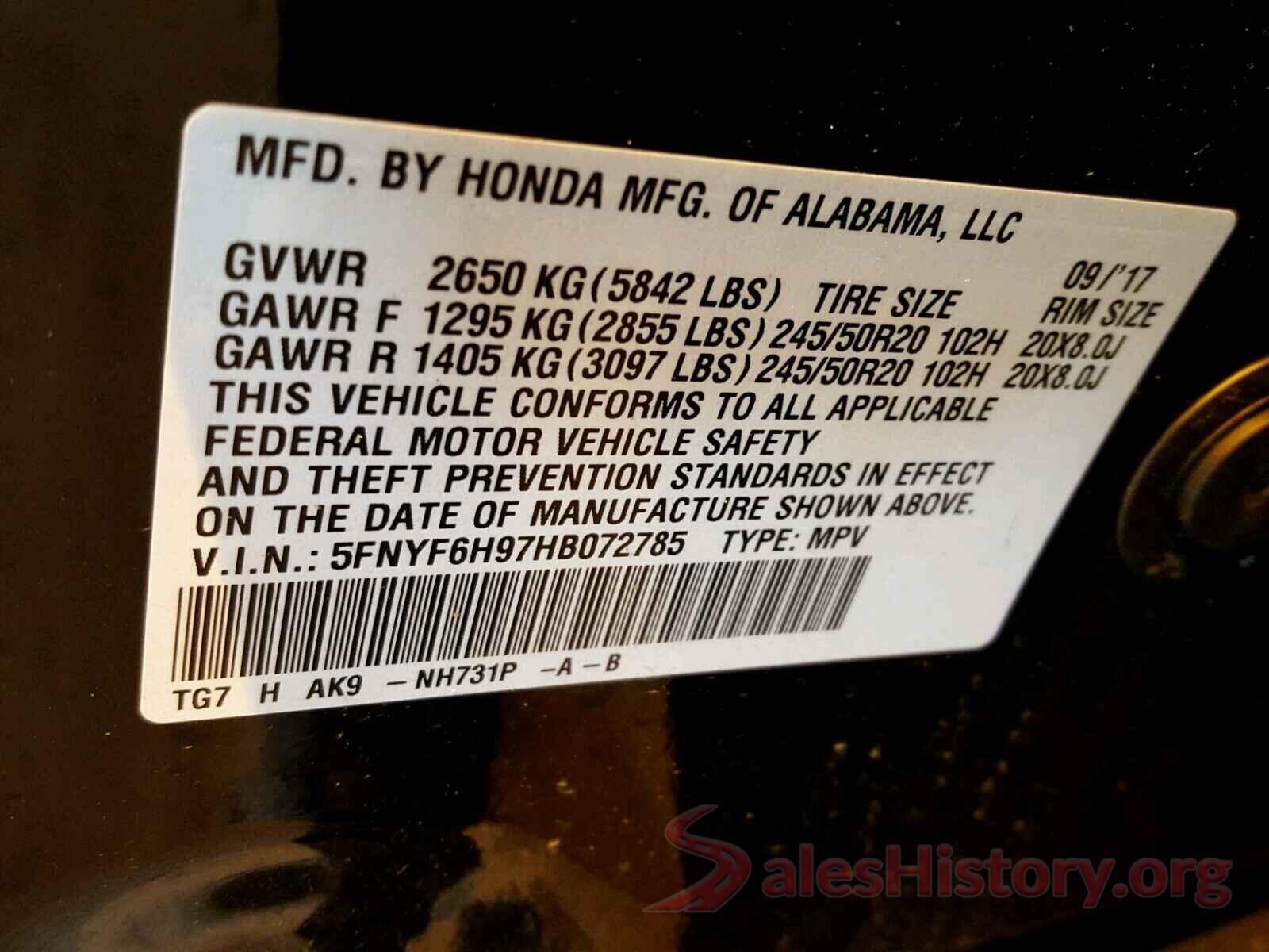 4T1BD1EB2GU049339 2017 HONDA PILOT