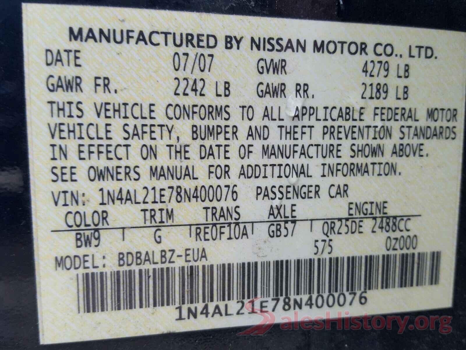 3N1AB7APXGY209400 2008 NISSAN ALTIMA