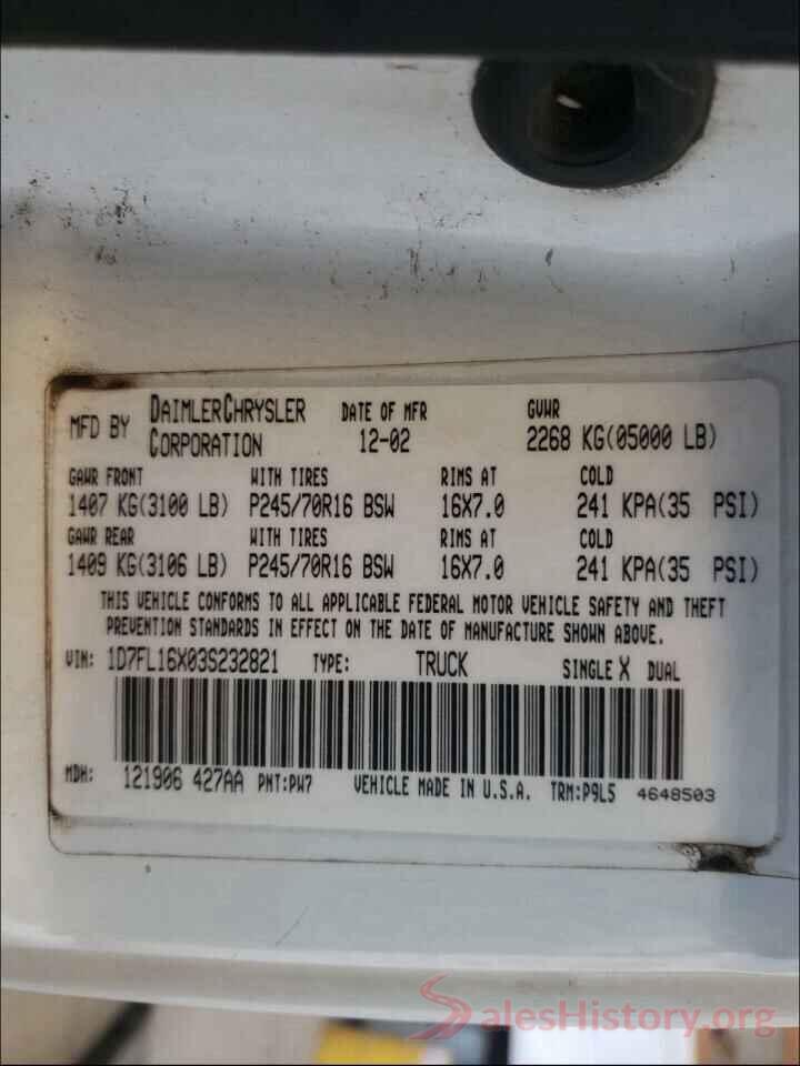 JN1BJ1CW2LW651372 2003 DODGE DAKOTA