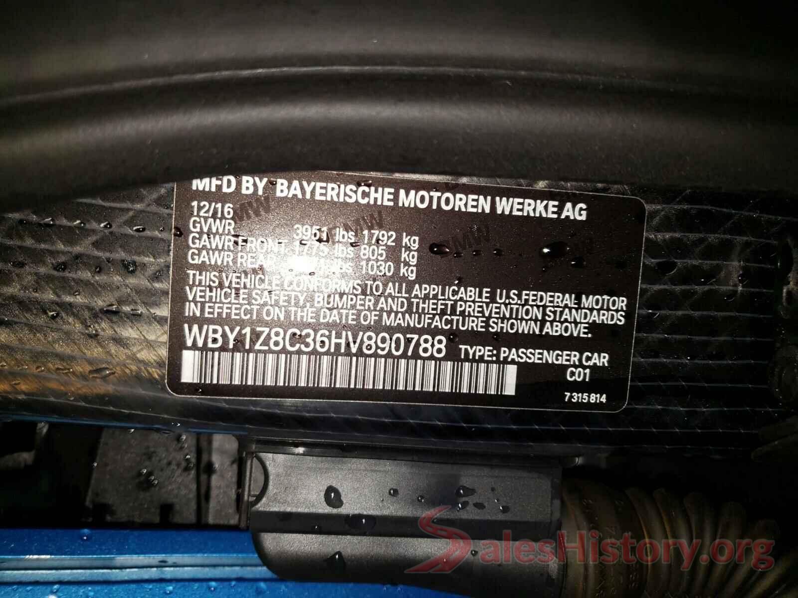 WBY1Z8C36HV890788 2017 BMW I SERIES