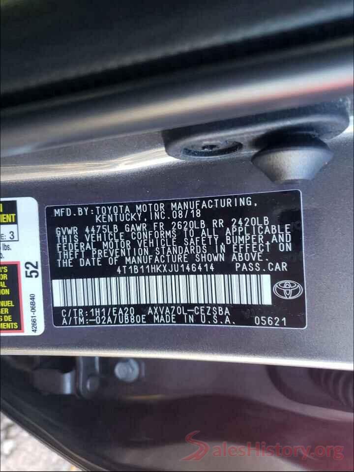 4T1B11HKXJU146414 2018 TOYOTA CAMRY