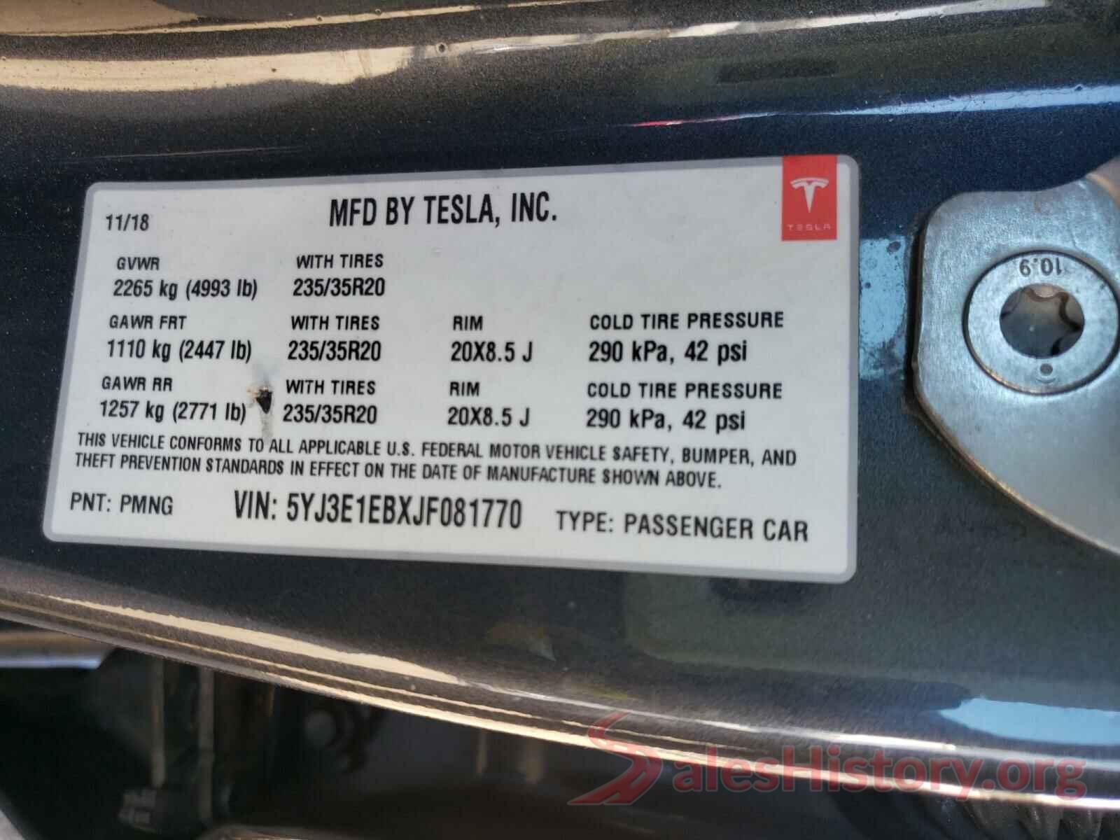 5YJ3E1EBXJF081770 2018 TESLA MODEL 3