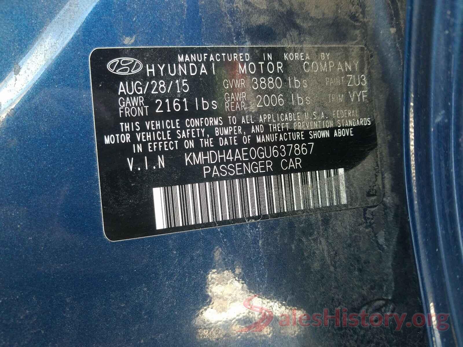 KMHDH4AE0GU637867 2016 HYUNDAI ELANTRA