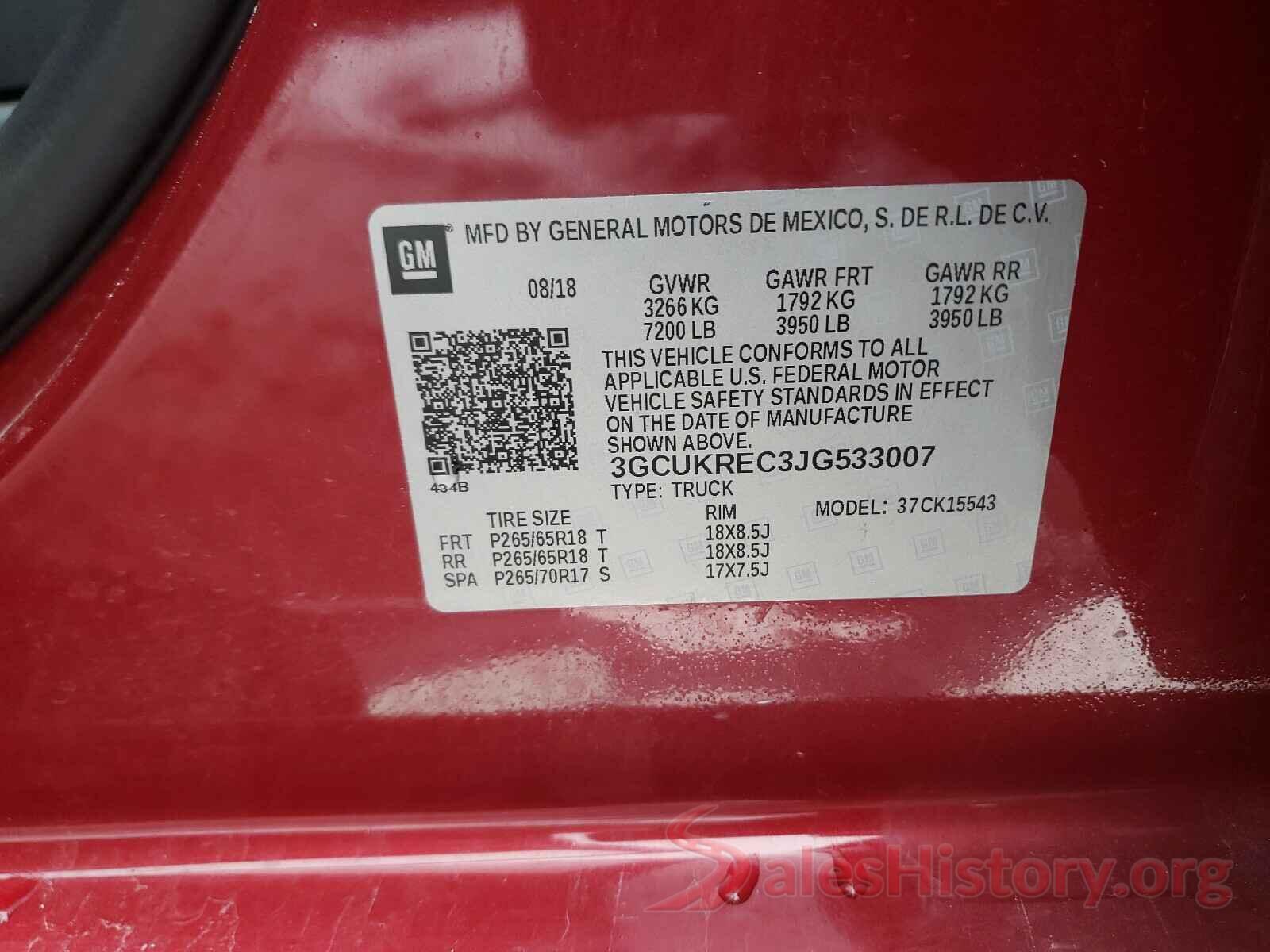 3GCUKREC3JG533007 2018 CHEVROLET SILVERADO