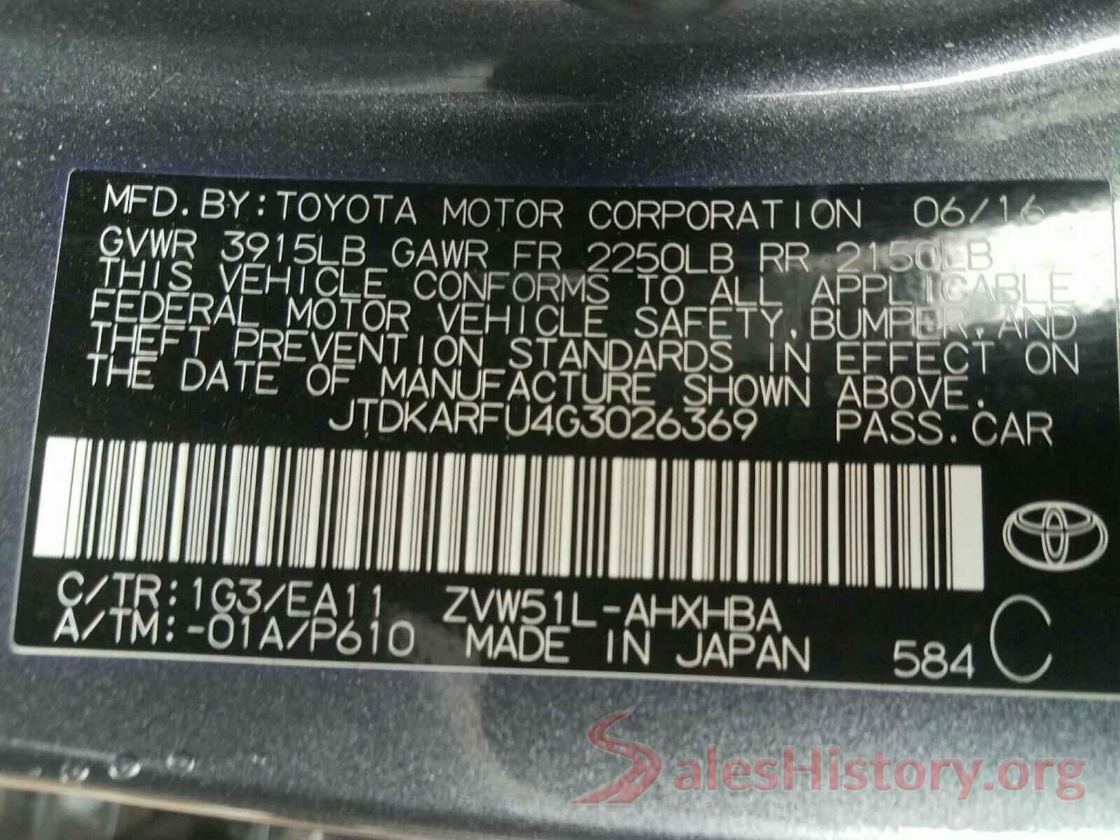 JTDKARFU4G3026369 2016 TOYOTA PRIUS