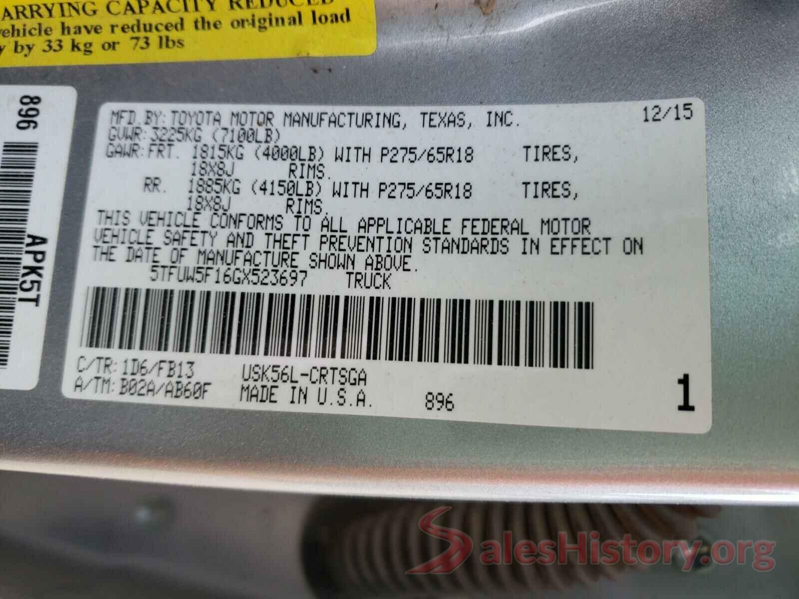 5TFUW5F16GX523697 2016 TOYOTA TUNDRA