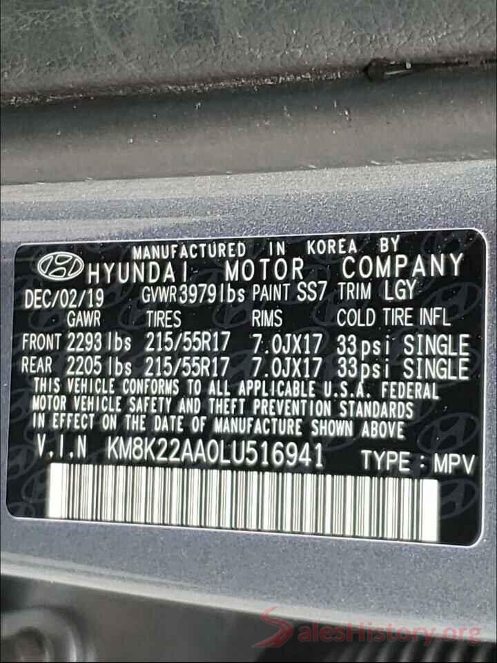 KM8K22AA0LU516941 2020 HYUNDAI KONA