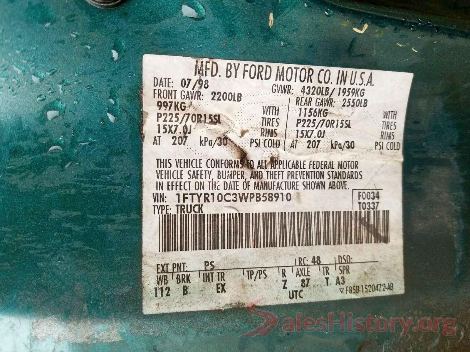 19XFC2F52GE237137 1998 FORD RANGER