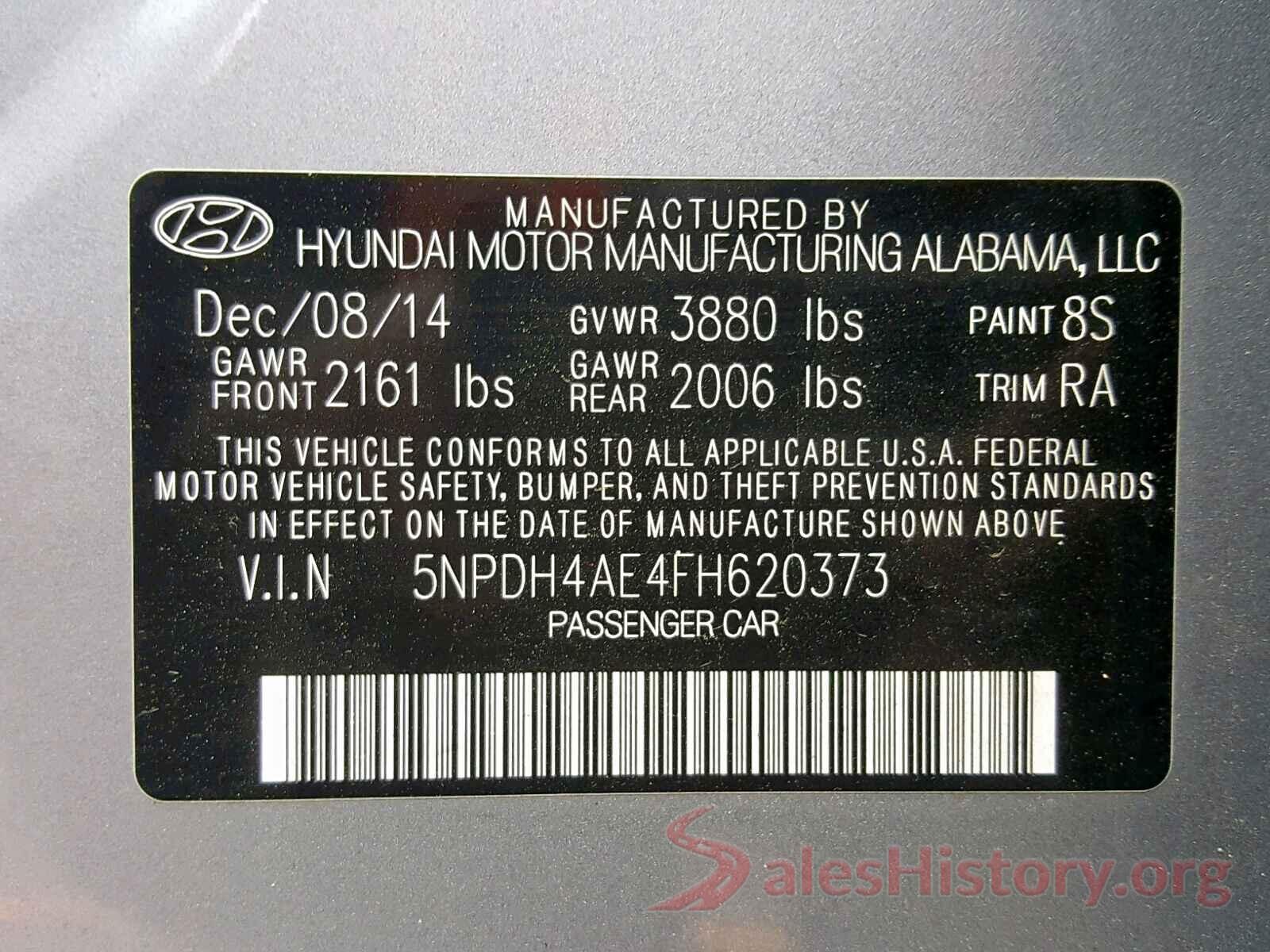 5NPDH4AE4FH620373 2015 HYUNDAI ELANTRA