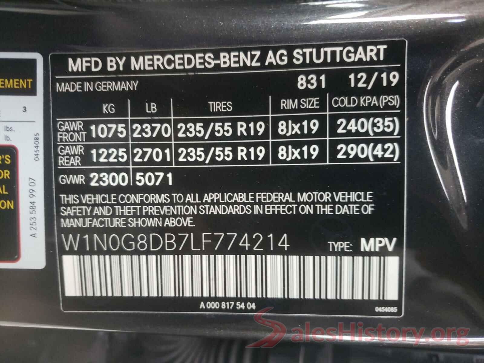 W1N0G8DB7LF774214 2020 MERCEDES-BENZ G CLASS