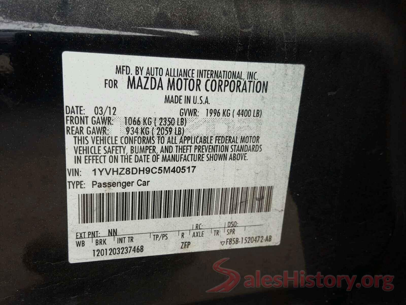 5N1AR2MM4GC604447 2012 MAZDA 6