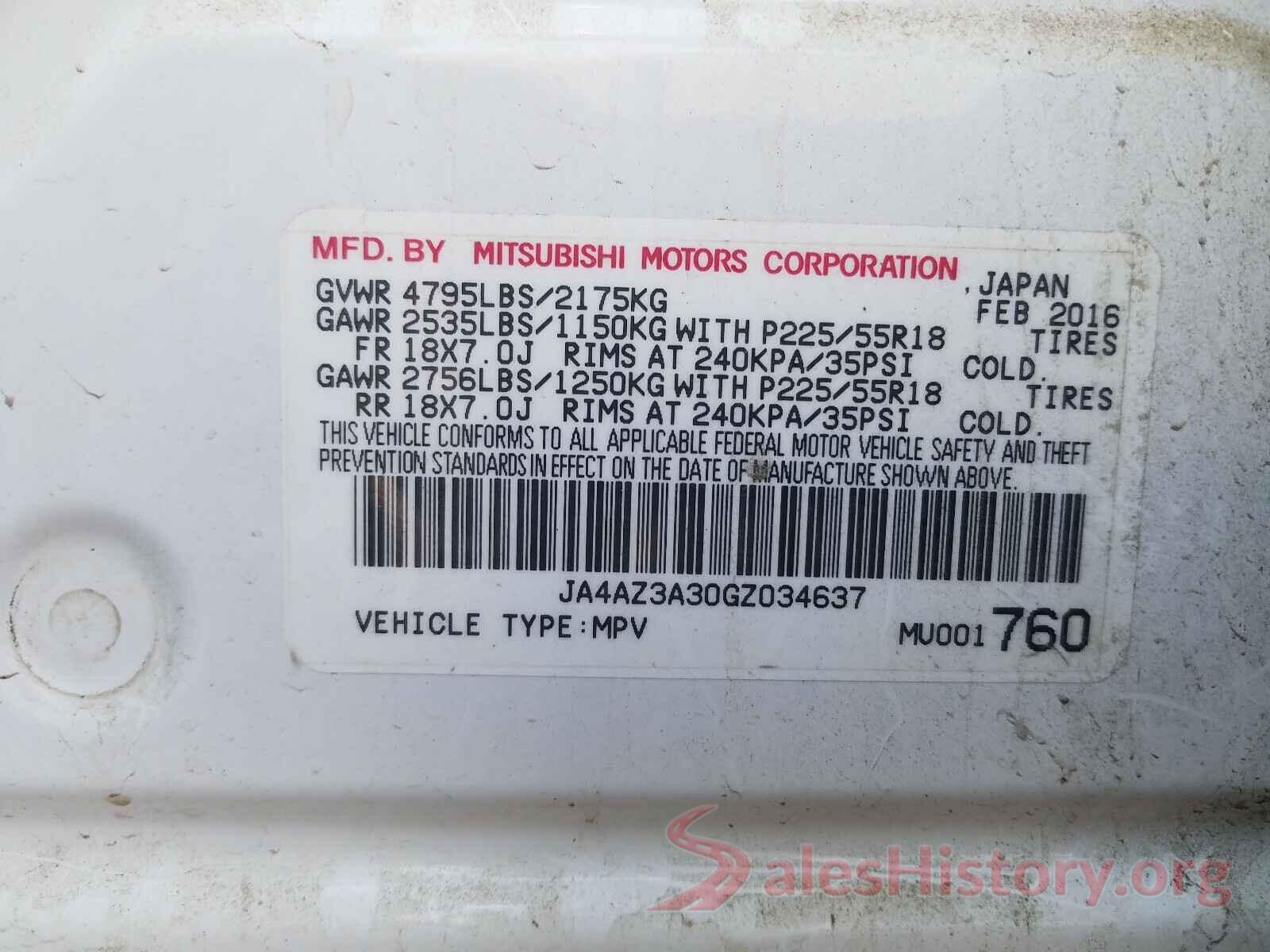 JA4AZ3A30GZ034637 2016 MITSUBISHI OUTLANDER