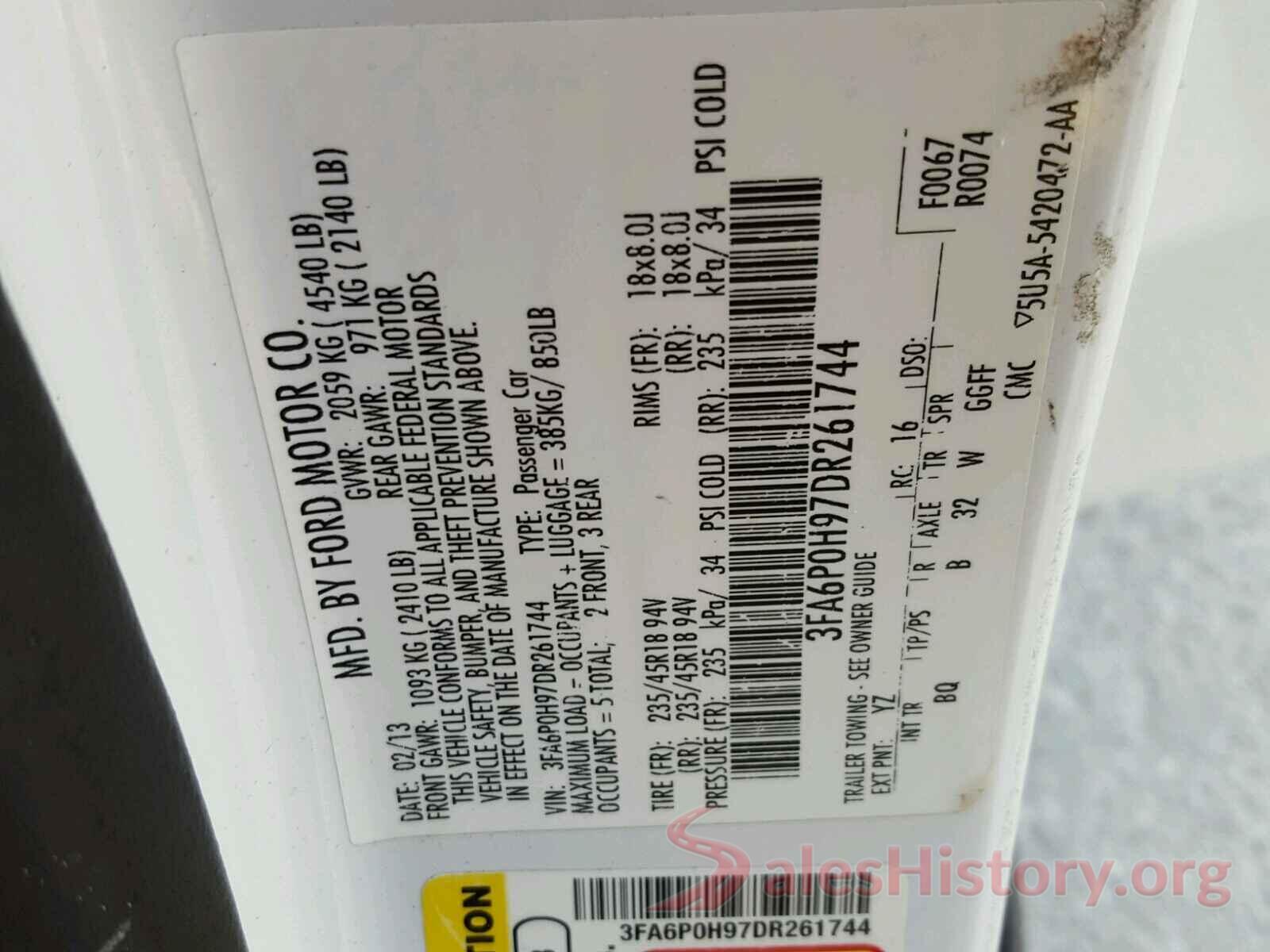 3N1CN8EV8ML841691 2013 FORD FUSION