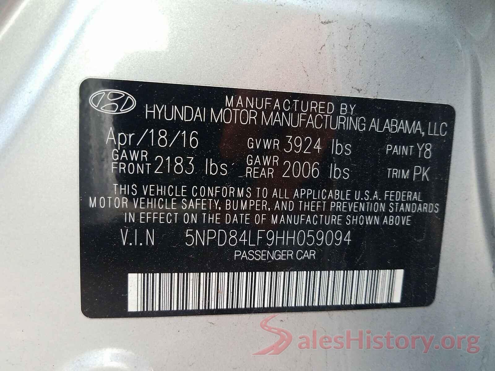 5NPD84LF9HH059094 2017 HYUNDAI ELANTRA