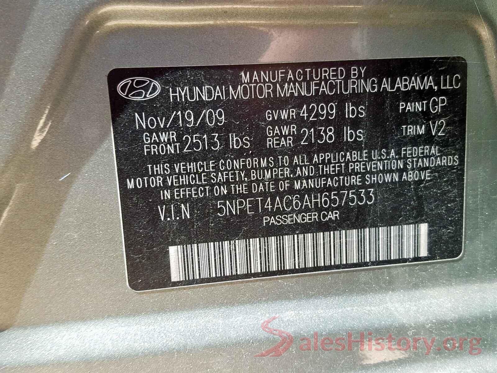 5TDZARFH3JS035586 2010 HYUNDAI SONATA