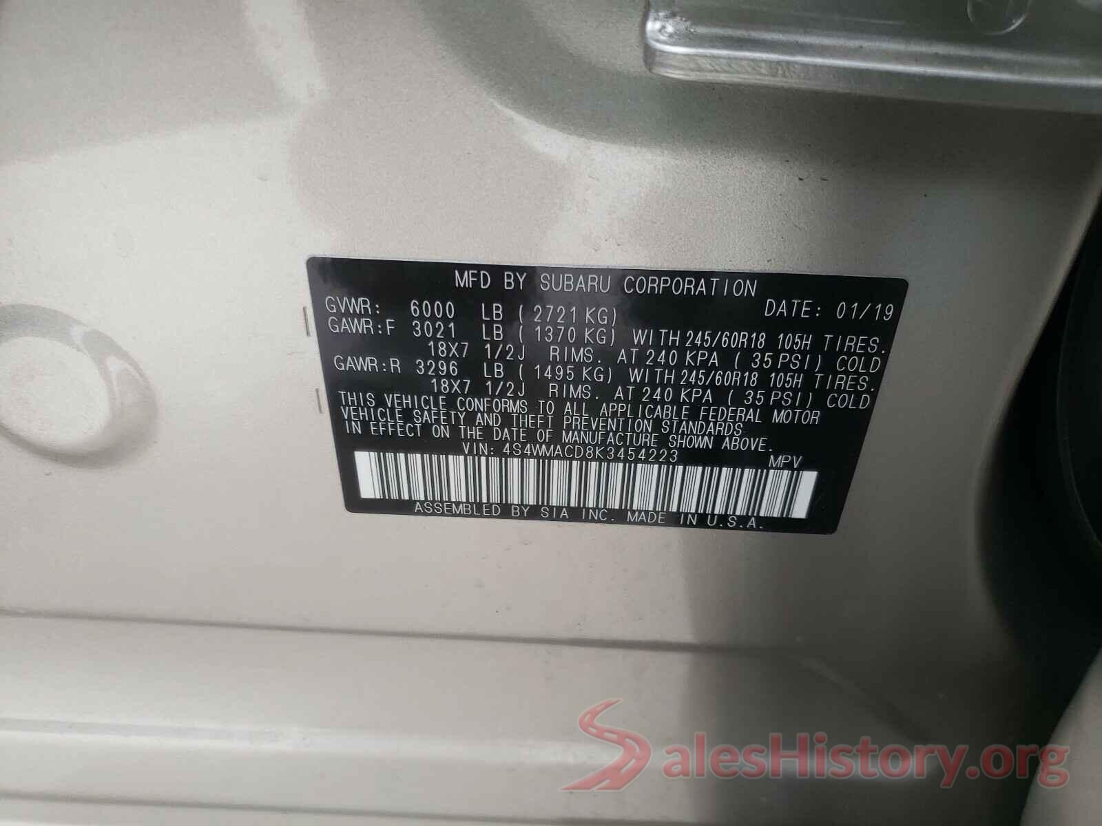 4S4WMACD8K3454223 2019 SUBARU ALL MODELS