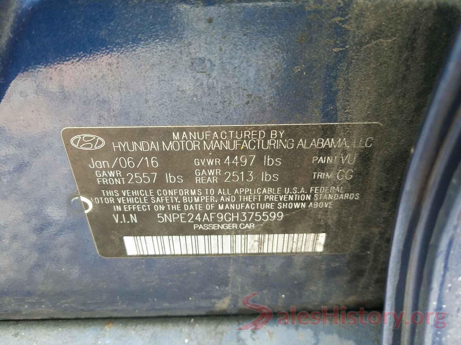 5NPE24AF9GH375599 2016 HYUNDAI SONATA