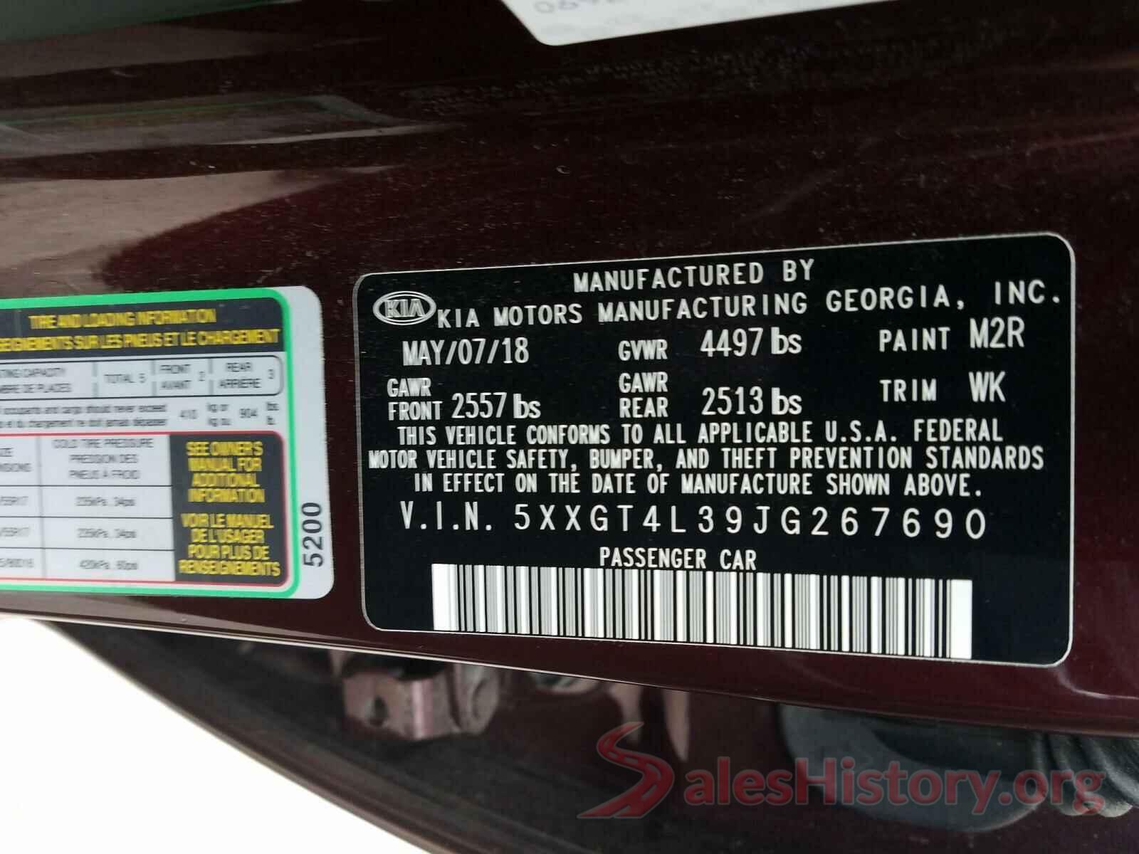 5XXGT4L39JG267690 2018 KIA OPTIMA