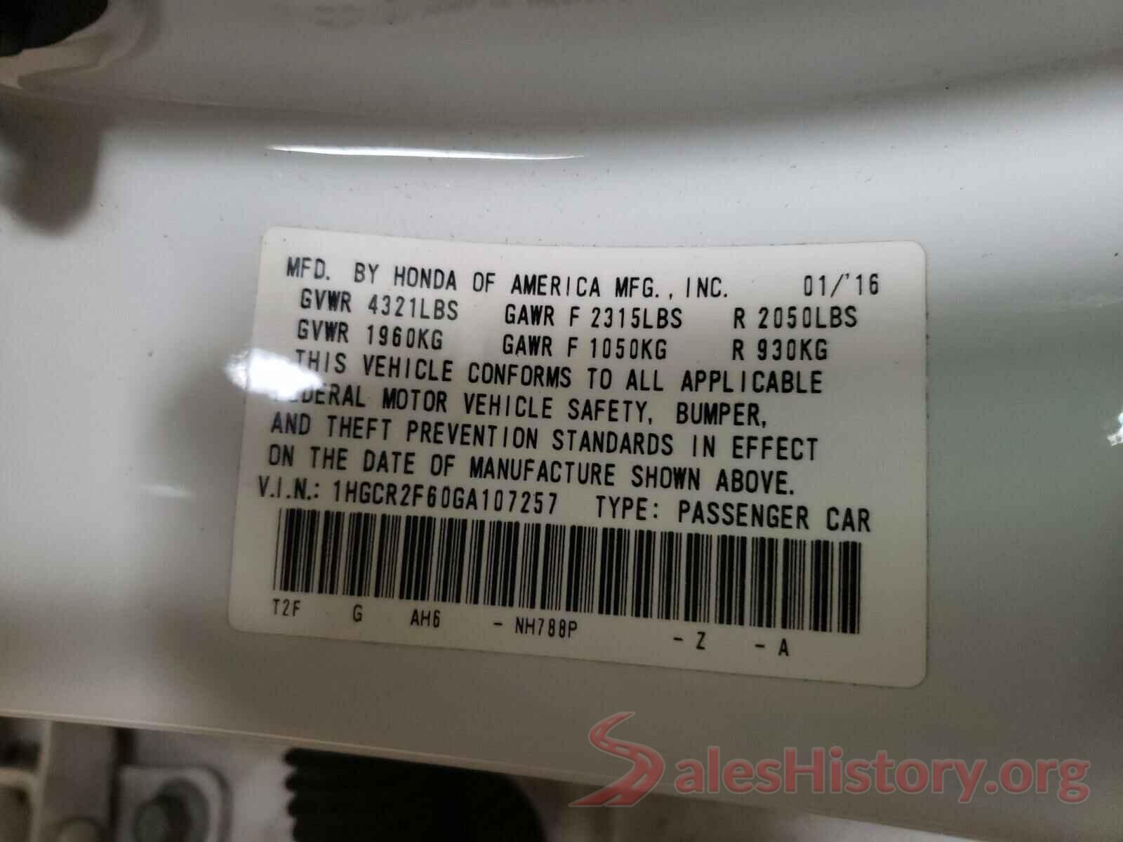 1HGCR2F60GA107257 2016 HONDA ACCORD