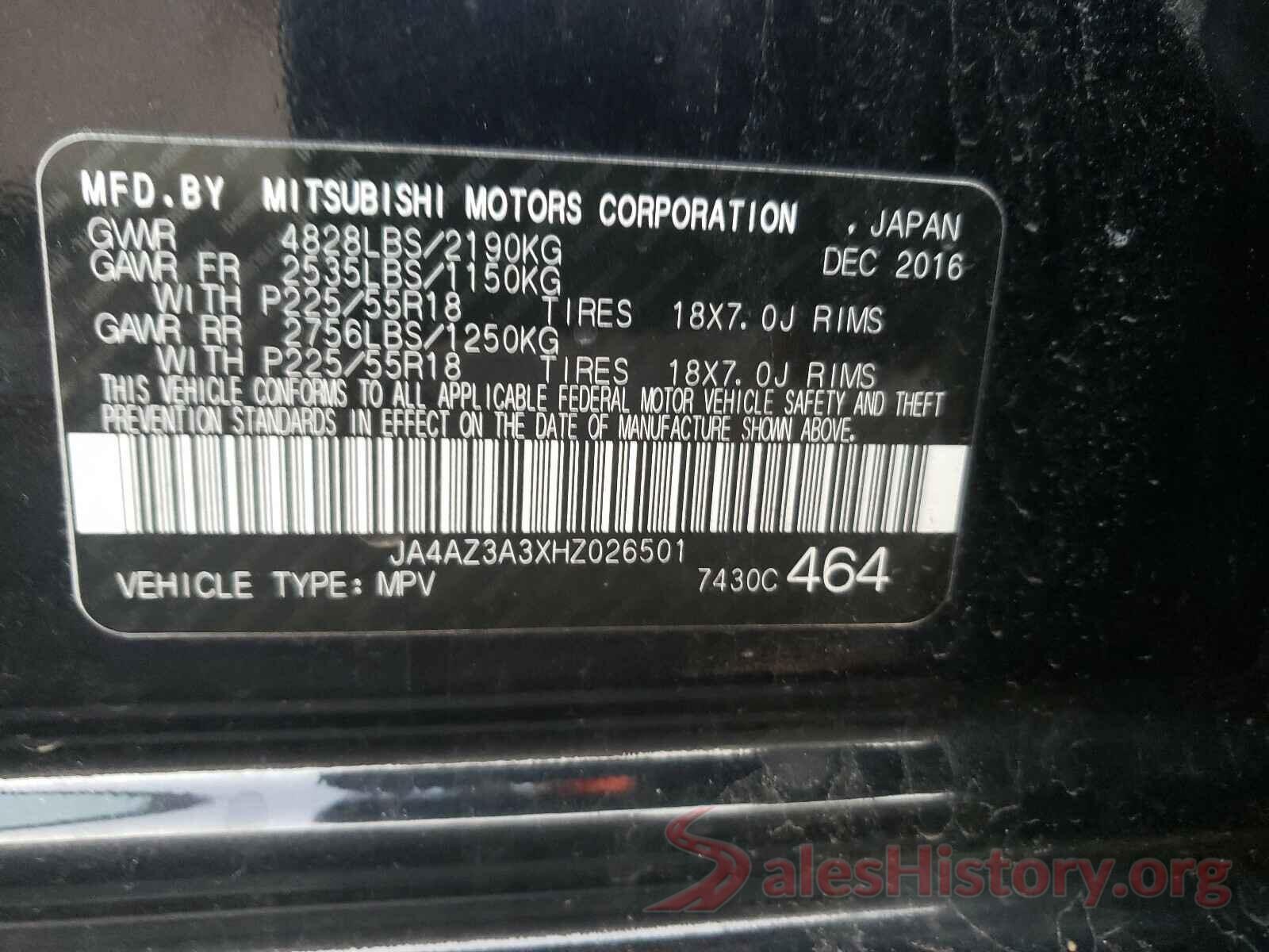 JA4AZ3A3XHZ026501 2017 MITSUBISHI OUTLANDER