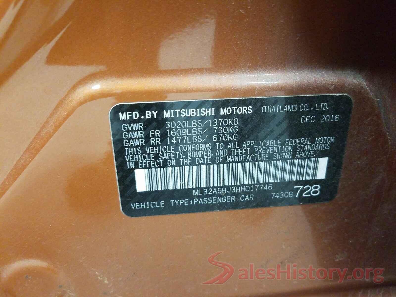 ML32A5HJ3HH017746 2017 MITSUBISHI MIRAGE