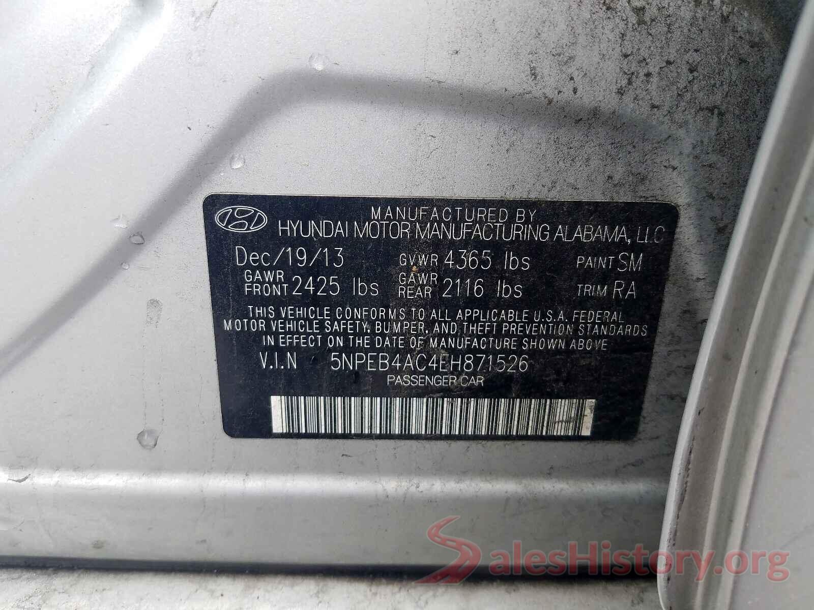 SALWR2PF8GA116713 2014 HYUNDAI SONATA