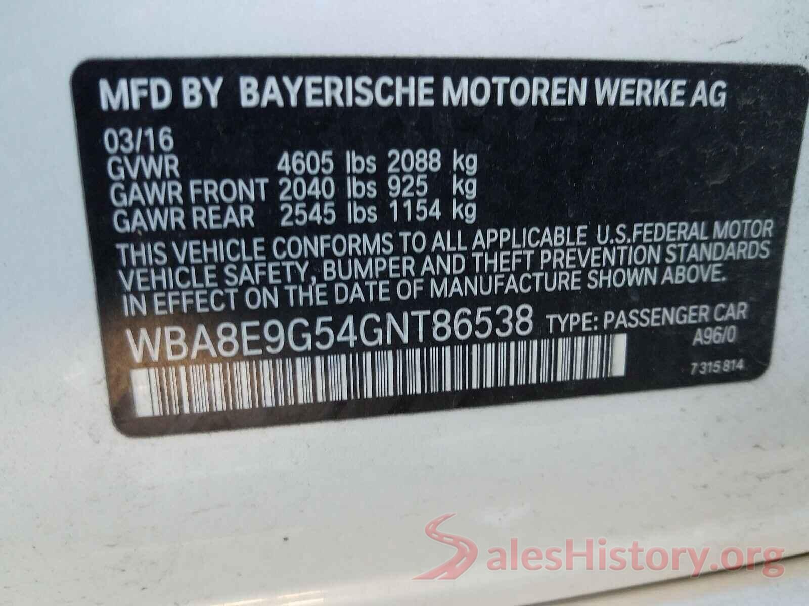 WBA8E9G54GNT86538 2016 BMW 3 SERIES