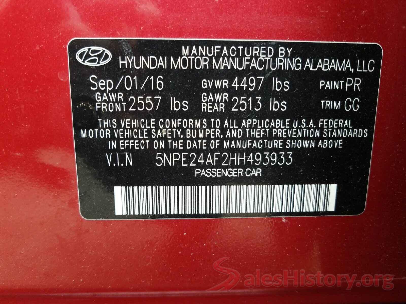 5NPE24AF2HH493933 2017 HYUNDAI SONATA