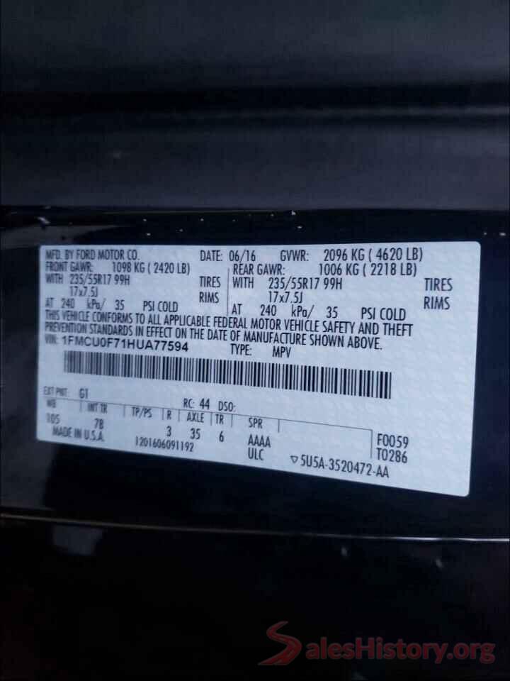 1FMCU0F71HUA77594 2017 FORD ESCAPE