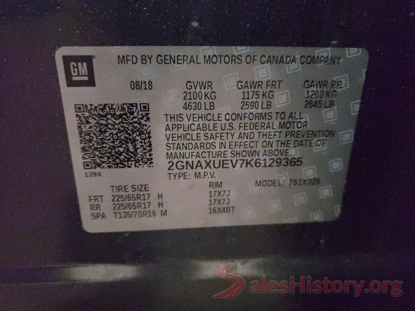 2GNAXUEV7K6129365 2019 CHEVROLET EQUINOX