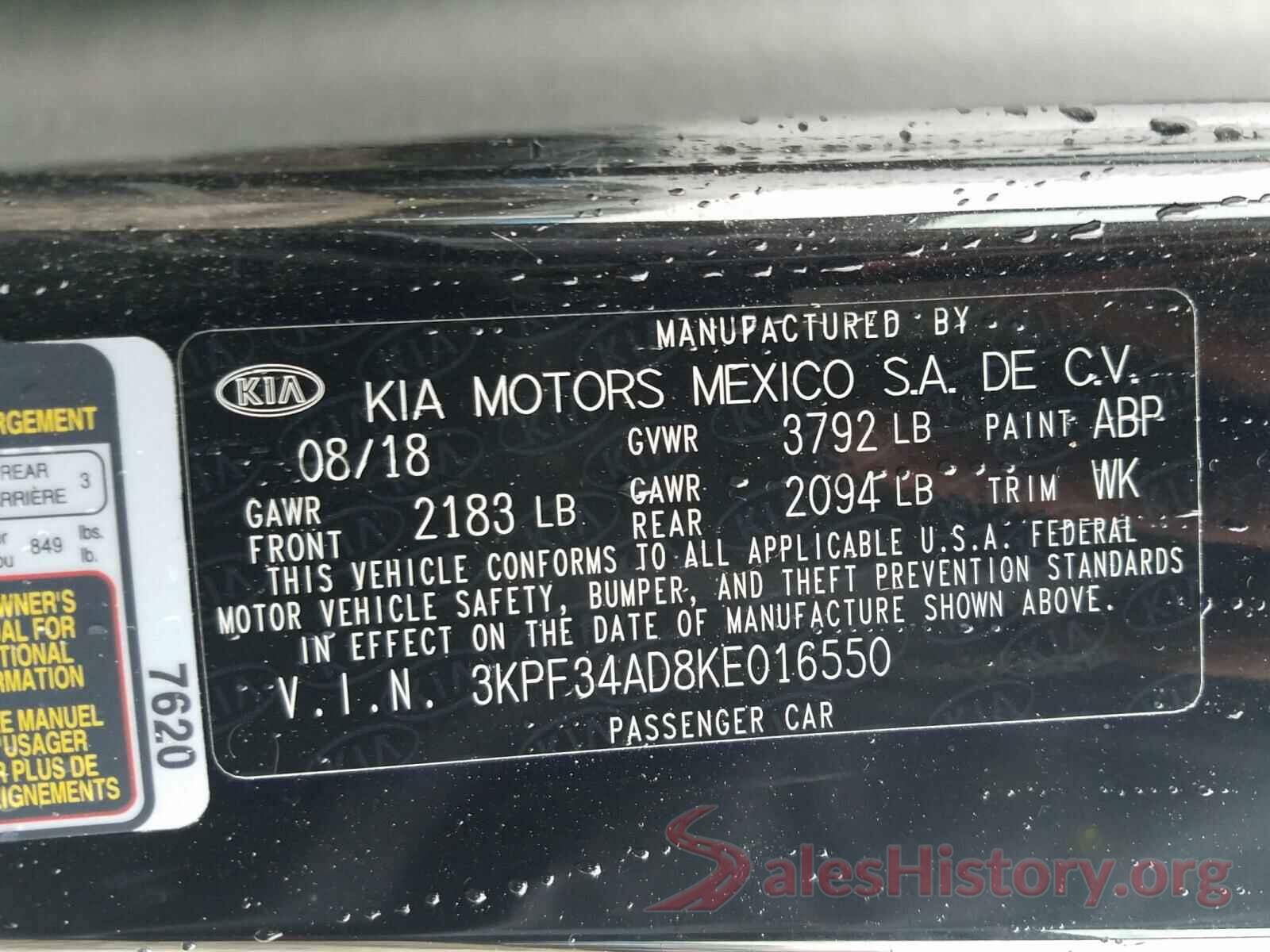 3KPF34AD8KE016550 2019 KIA FORTE