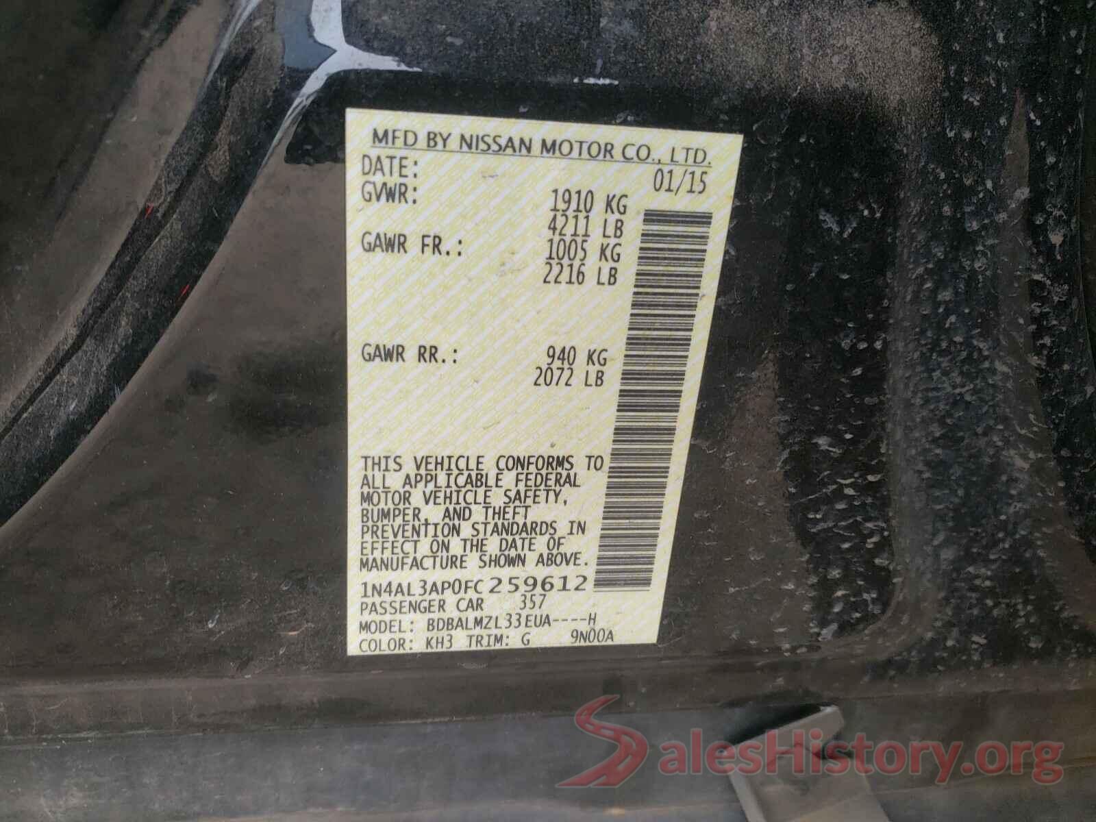 1N4BL4BV9LC205129 2015 NISSAN ALTIMA