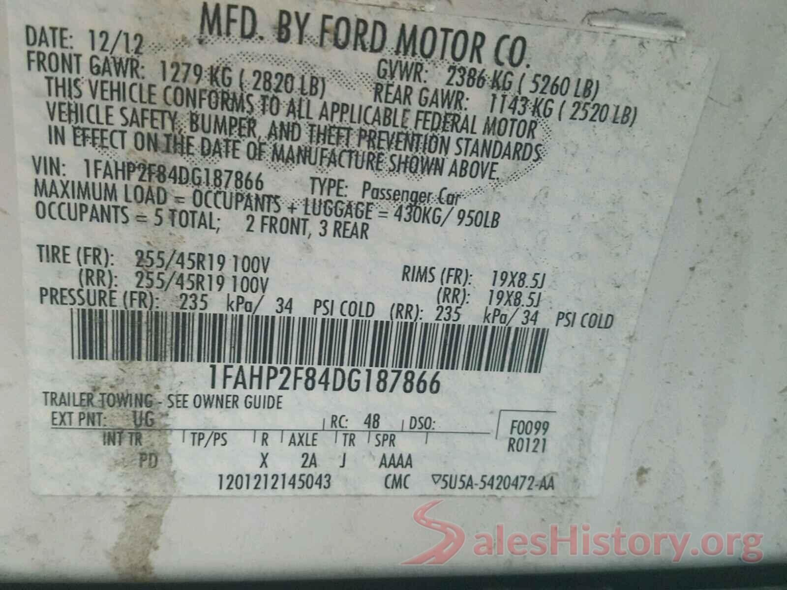 4S3GTAA67H1721646 2013 FORD TAURUS