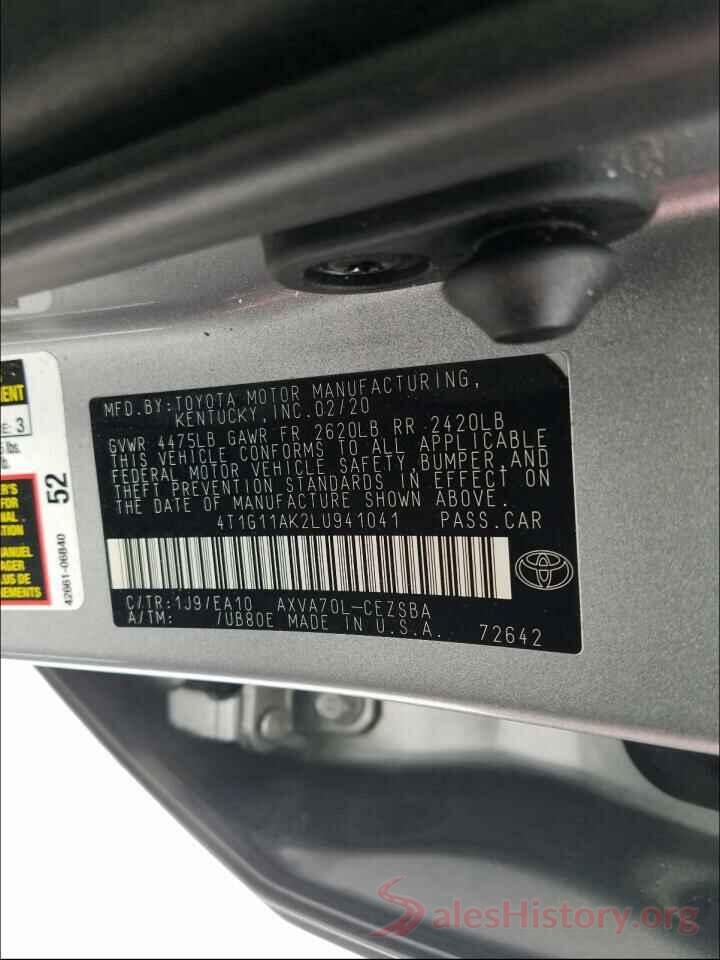 4T1G11AK2LU941041 2020 TOYOTA CAMRY