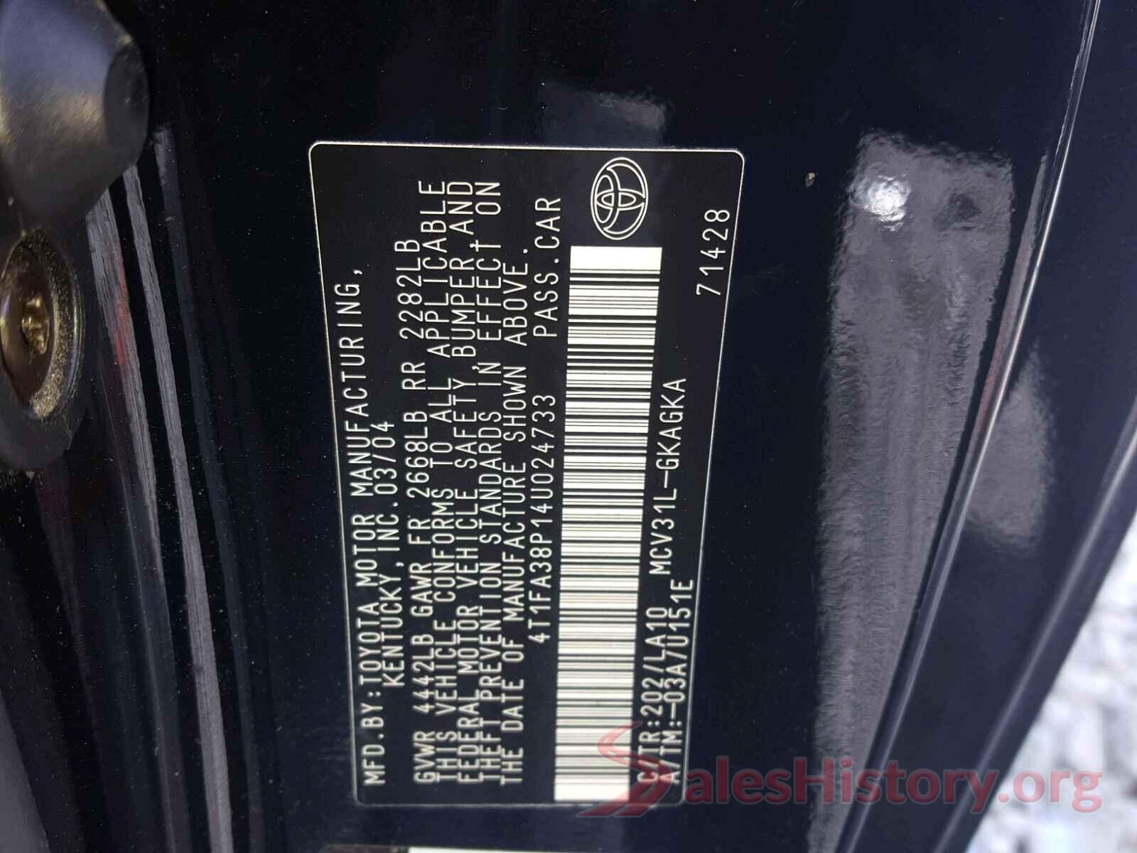 2T1BURHEXHC955410 2004 TOYOTA CAMRY