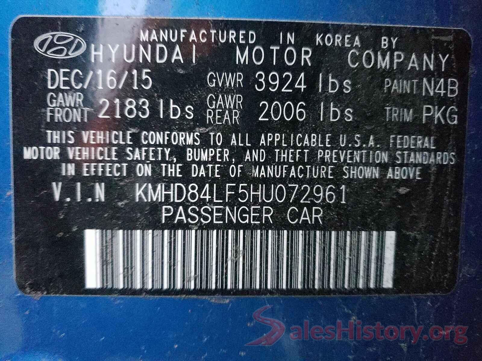 KMHD84LF5HU072961 2017 HYUNDAI ELANTRA