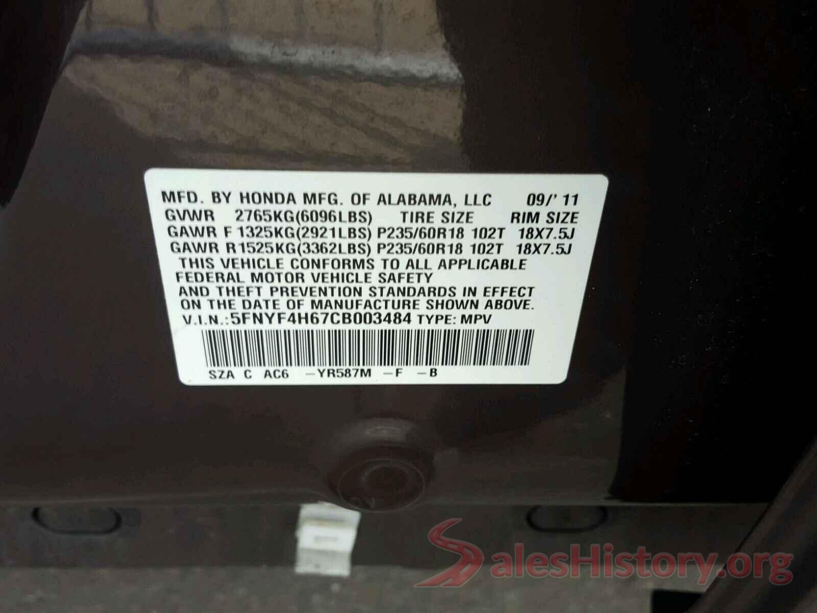 5TFAZ5CN0GX019647 2012 HONDA PILOT