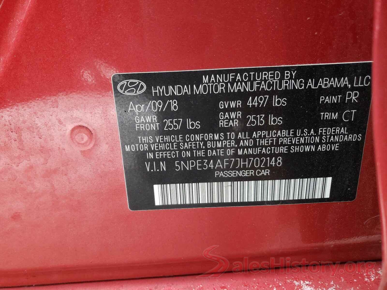 5NPE34AF7JH702148 2018 HYUNDAI SONATA