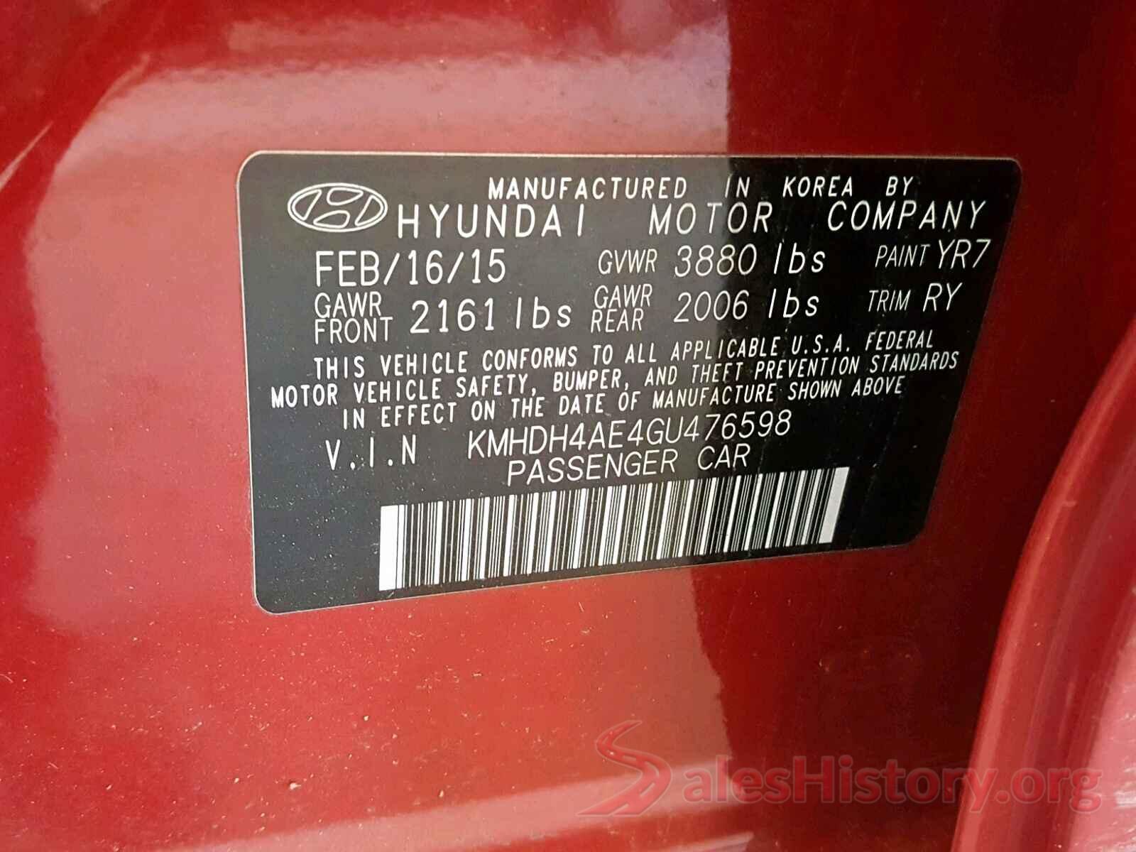 1N6AA1E54KN505621 2016 HYUNDAI ELANTRA