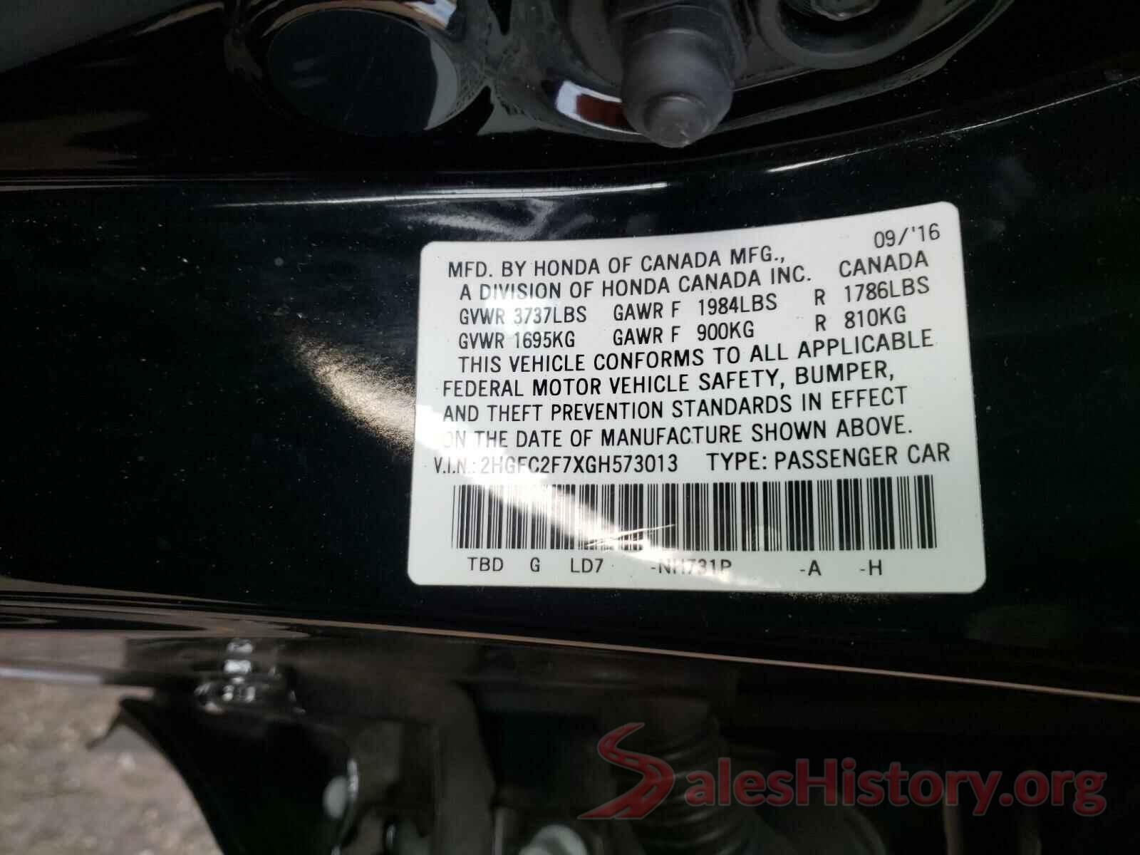 2HGFC2F7XGH573013 2016 HONDA CIVIC