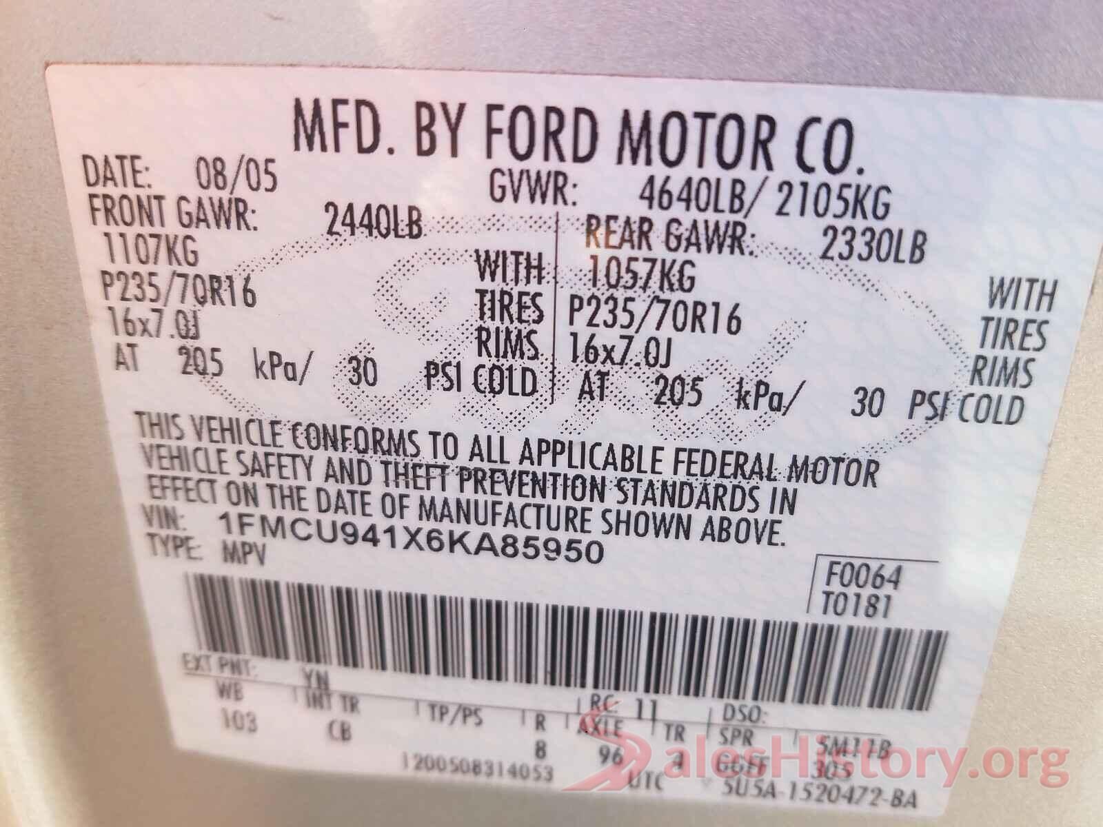 5N1AR2MMXGC644967 2006 FORD ESCAPE