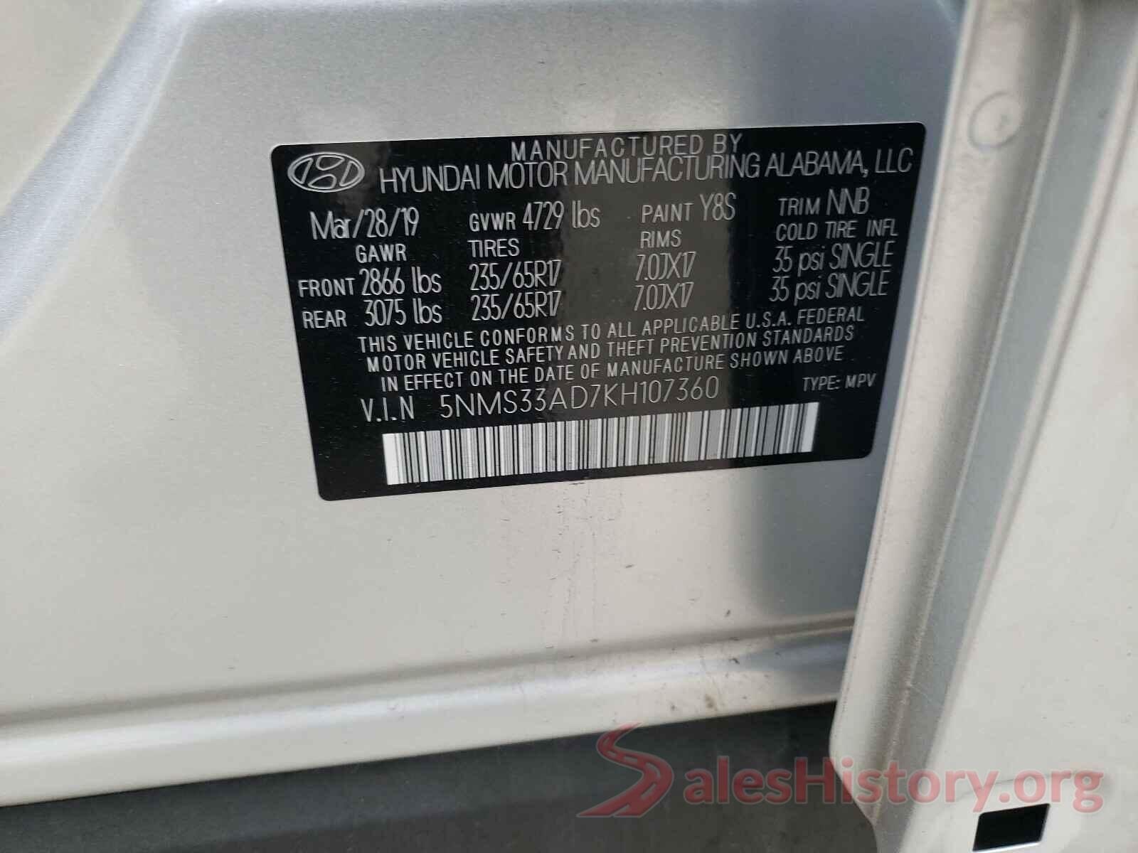 5NMS33AD7KH107360 2019 HYUNDAI SANTA FE