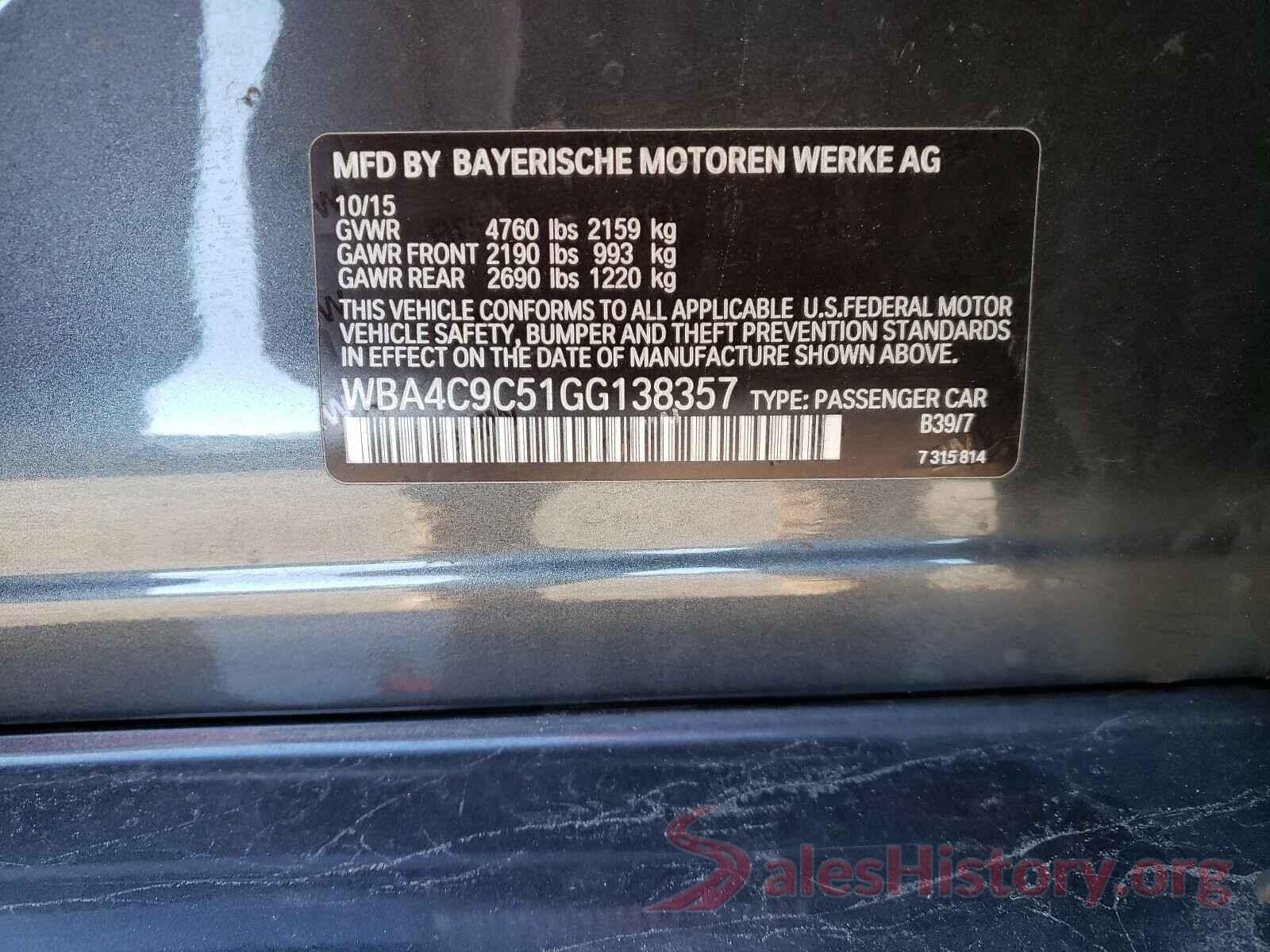 WBA4C9C51GG138357 2016 BMW 4 SERIES