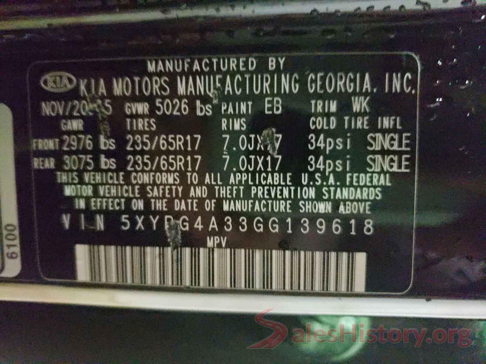 5XYPG4A33GG139618 2016 KIA SORENTO